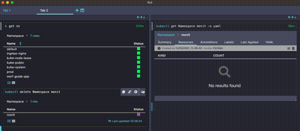 Kui kubectl namespaces